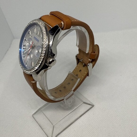 Fossil AM4623 Cecile Crystal Accented 40mm Quartz Brown Leather Strap Women's - Picture 2 of 12